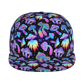 Magic Mushrooms Snapback Hat for Men Women, Stylish Mushroom Flat Bill Hat Baseball Caps Adjustable Flat Brim Hip Hop Trucker Hats Sun Cap