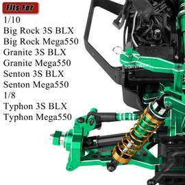RCHuiWow RC Alloy Shocks Absorber Upgrades Part 1/10 Big Rock Granite Senton 3S BLX & Mega550,1/8 Typhon 3S BLX & Mega550,Metal Front Rear Shocks Absorber 4PCS,Green