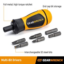 GEARWRENCH 6-in-1 Stubby Ratcheting Multi-Bit Driver - 80061R