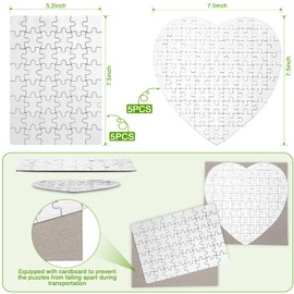 10 Sets Blank Sublimation Puzzle Jigsaw for Kids Rectangle Heart Shaped White DIY Custom Puzzle Heat Press Thermal Transfer Puzzle Pearl Puzzle Blank Puzzle (A5-48 Rectangle and 75-Heart Shaped)
