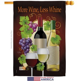 Breeze Decor Wine More Wine, Less Whine House Flag Set Beverages Drink Fruits Cheese Sangria White Red Rose Dessert Sparkling Small Decorative Gift Yard Banner Made in USA 28 X 40