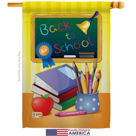 Breeze Decor Back to School House Flag Dowel Set Education First Day Bus Supplies Teacher Students Class Small Decorative Gift Yard Banner Made in USA 28 X 40