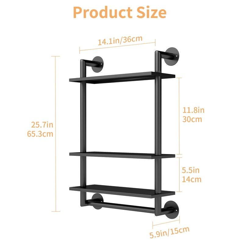 Bathroom Shelves Wall Mounted, 3 Tier Towel Racks with Towel