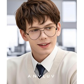 ANYLUV Blue Light Blocking Glasses Men, Pilot Style Computer Gaming Glasses Lightweight Metal Frame & Comfortable Nose Pad