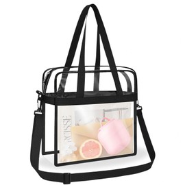 Joalpysm Clear Tote Bag PVC Waterproof Transparent Bag Large Clear Handbag with Zipper and Shoulder Strap for Women Men Work Shopping Travel