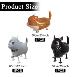 3 Pcs Cat Balloons Set, Cartoon Cat Head Foil Balloons, Cat Themed Birthday Baby Shower Party Decorations, Walking Animal Cat Balloons Cat Birthday Party Supplies