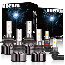 HOEDUI Headlight Bulbs Fit For 2003-2006 Chevy Silverado 1500 2500HD 3500HD, 9005 High Beam 9006 Low Beam 9145 Fog Light Bulbs,6500K White Car Light,500% Brightnes Bulb,Plug and Play, IP68, Pack of 6