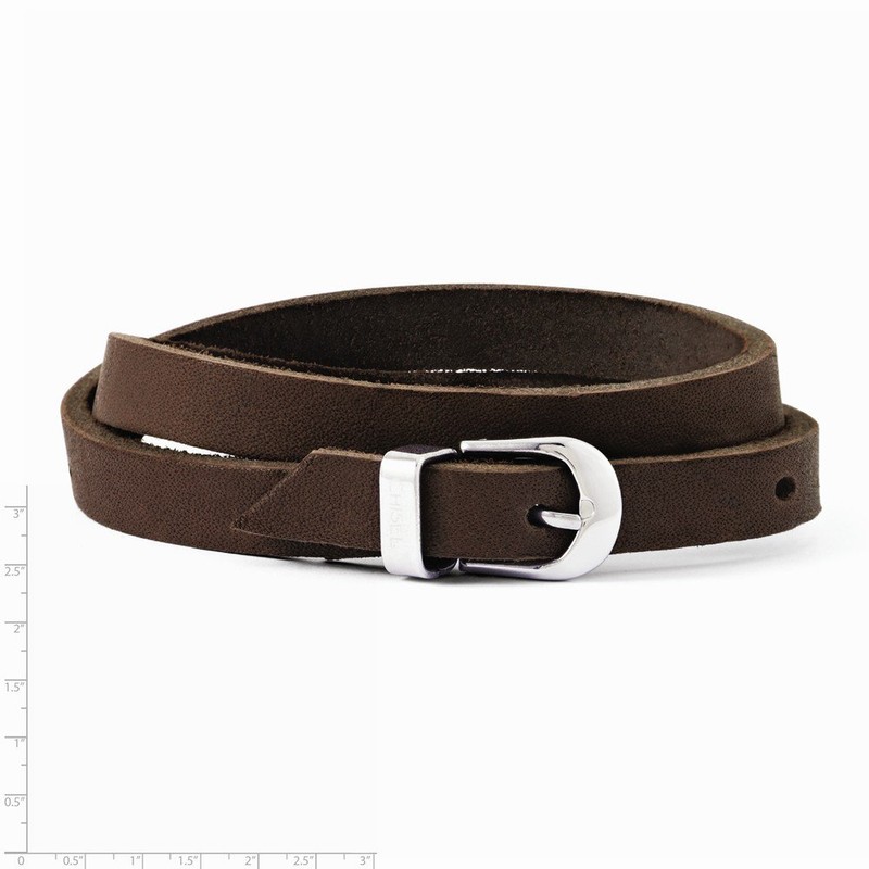 Chisel Stainless Steel Brown Leather Bracelet