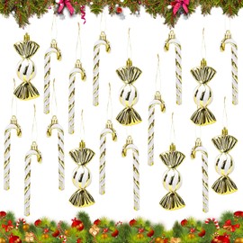 SPHERETRON Candy Canes Decoration Pack of 18 Candy Canes Christmas Tree Baubles Gold Christmas Tree Decoration Pendant