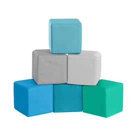 Foam Building Toys for Toddlers: 6-Pieces PU Leather Soft Foam Blocks - Early Learning Construction Toys Play Set - Colorful Large Stacking Blocks for Kids Indoor Birthday Gift (Contemporary)