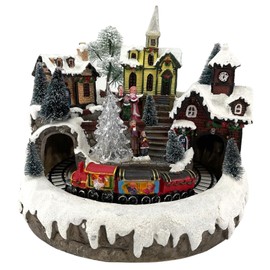 Gerson 2599620 Battery Operated Lighted Musical Village with Moving Train 9.25" L