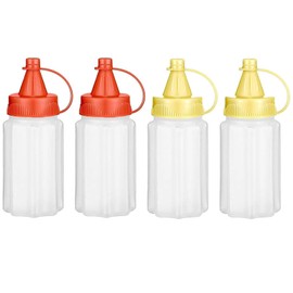 WXOIEOD 4 Pieces Mini Condiment Bottles, 30ml Samll Ketchup and Mustard Bottle, Tiny Condiment Squeeze Bottles for Lunch Box Accessories, Plastic Salad Dressing Oil Dispenser Containers