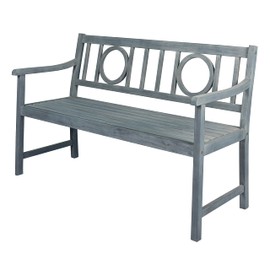 JONATHAN Y BNH104B Apollo 51.2" 3-Seat Circle-Back 600-Lbs Support Acacia Wood Outdoor Garden Patio Bench for Garden, Lawn, Backyard, Pool, Deck, Beach, Firepit, Gray