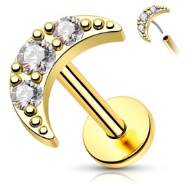 Melighting 14K Solid Gold Moon Flat Back Earring Gold Threadless Earring Titanium Cartilage Earring for Women Threadless Push in Earring for Women 16G Gold Helix Earring