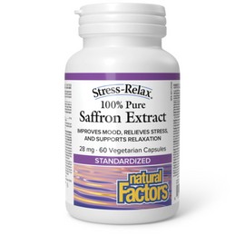 Natural Factors Stress-Relax Saffron Extract 28 mg, 100% Pure, 60 Veg Caps, Improves Mood, Relieves Stress & Supports Relaxation, Proudly Canadian