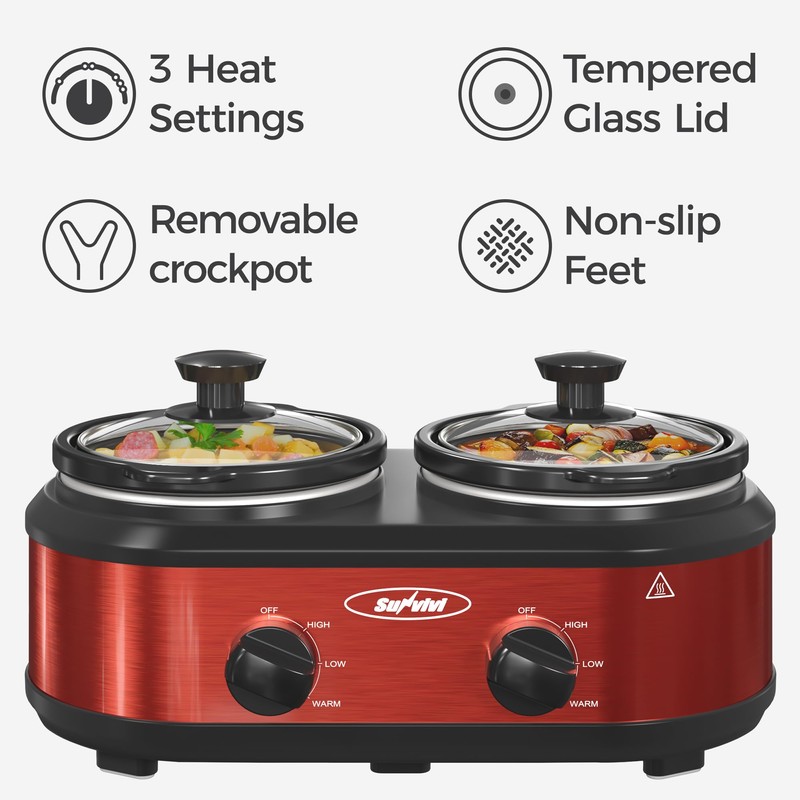 Sunvivi Dual Slow Cooker, Buffet Server & Warmer with 2