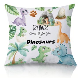 Forest Charger Dinosaur Throw Pillow Cover 18x18 - Rawr Means I Love You Cute Dino Decor for Kids, Nursery, Boys & Girls Room, Unique Gift Idea