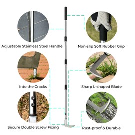 BEFISAAC Crack Weeder, Durable Weed Puller Tool with Long Handle, No Bending Required, 63" Manual Weeder Remover Tool, 3 in 1 Stainless Steel Weed Rake and Garden Hoe for Yard, Lawn, Patio and Garden