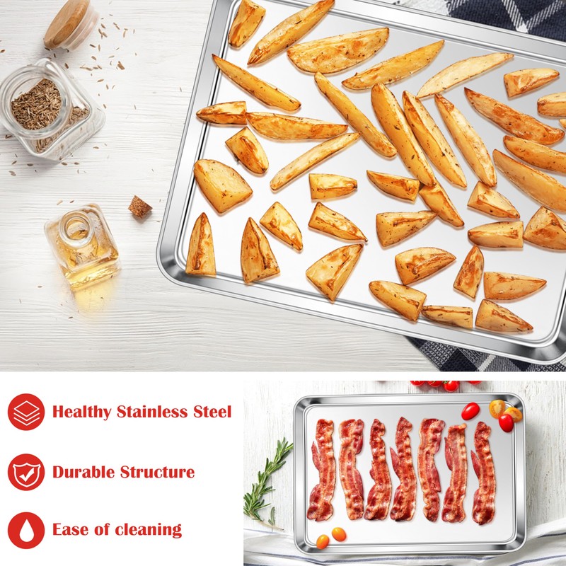 E-far Cookie Sheets Set of 4, 18”x13” Stainless Steel Baking