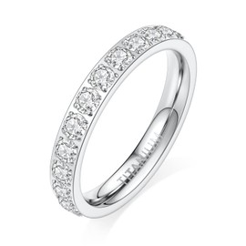 AROWRO 3 mm Women's Titanium Eternity Ring Cubic Zirconia Engagement Anniversary Ring Wedding Ring Size 5 to 10, Titanium, Cubic Zirconia