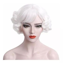 Stfantasy Peluca Blanco Rizado Con Fleco Stfantasy