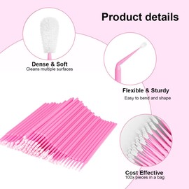 Pack of 100 Disposable Micro Brushes for Eyelash Extension - Ideal for applying makeup or cleaning - Comes in handy pink