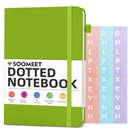 Soomeet Dotted Journal Bullet Notebooks with Inner Pocket, Hardcover Leather Notebook, 100Gsm Premium Thick Paper, Stickers, A5, 5.7 x 8.3 inches(Green)