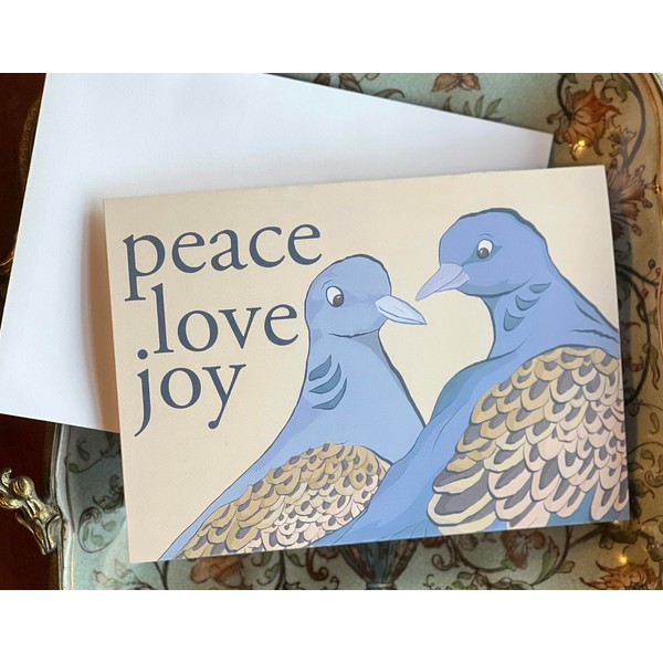 Two Turtle Doves Christmas Card - Holiday Card with choice