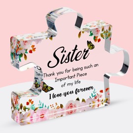 VELENTI Gifts for Mothers Day - Sister Engraved Acrylic Puzzle Piece with Heartfelt Message - Perfect Sister Birthday, Thanksgiving, Paperweights - Cute Decoration for Home, Office