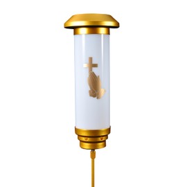 OURMEMO White Solar Praying Hands Cross Grave Stake Light - Anodized Gold Plated, IP65 Waterproof, Solar Lights for Cemetery, Ideal Cemetery Decorations for Grave(Cross & Praying Hands)