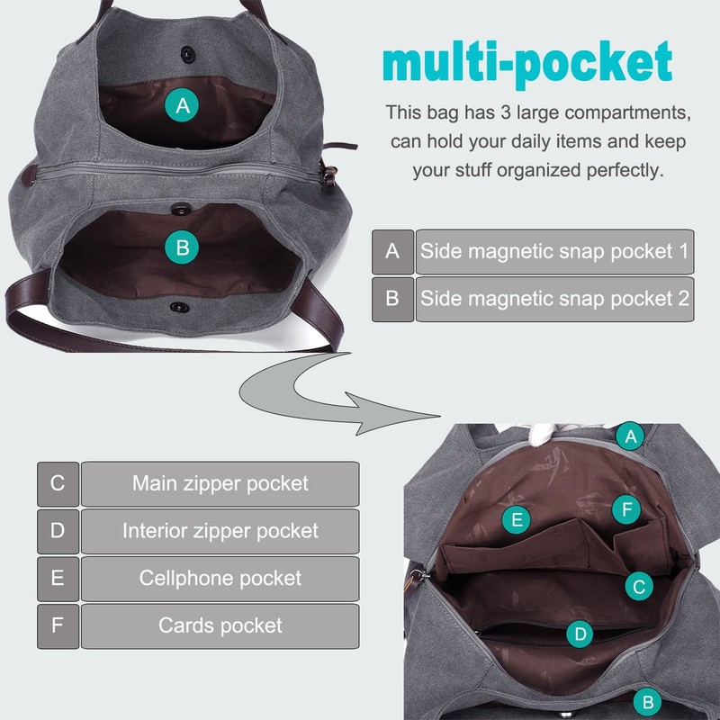 DOURR Bolso de hombro para mujer, multibolsillos, de moda, de