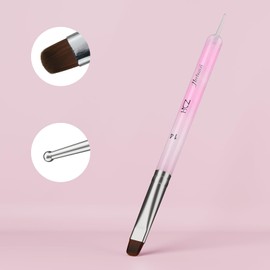 French Nail Brush, Hechunzi 2 Way French Gel Acrylic Nail Art Kolinsky Brush With Dotting Tool for Professional Manicure Cuticle Clean Up Nail Art Design (Pink, #14)