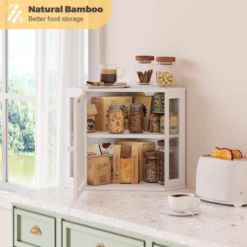 Furshus Corner Bread Box for Kitchen Countertop,Bread Storage for Homemade