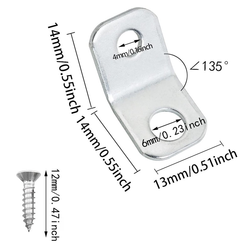 ITROLLE 20PCS 135 Degree Corner Brackets Zinc Electro-Plate Finish Iron