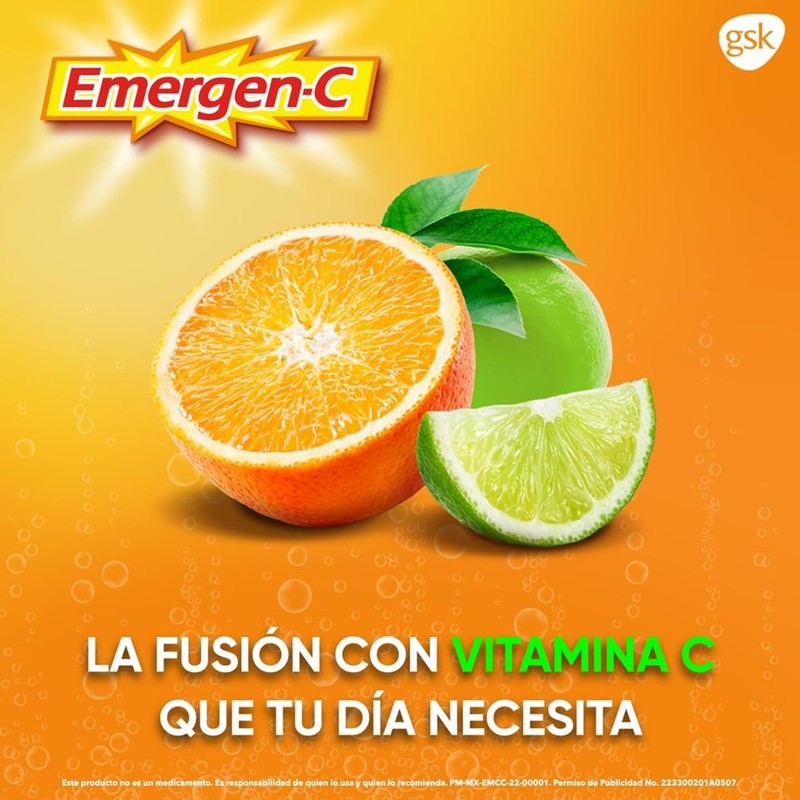 Emergen-C, Suplemento Alimenticio sabor Limón. Polvo Efervescente. Caja con 10