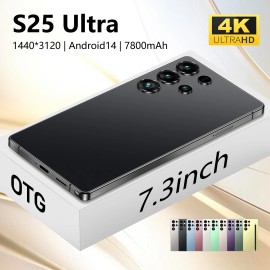 S25UItra 5G Android 15 Smartphone 7.3" AMOLED 120Hz Snapdragon 800 Series 200MP Camera 120W Quick Charge 8000mAh Battery Dualcolor: Black, plug: EU, ram: 12g, storage capacity: 256 GB