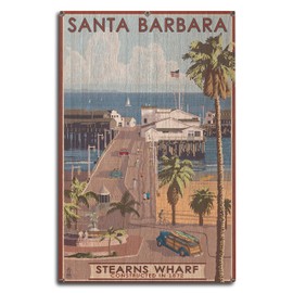 Lantern Press Santa Barbara, California - Stern's Wharf (10x15 Wood Wall Sign, Wall Decor Ready to Hang)