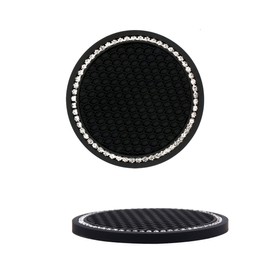 Kare & Kind 2x Bling Car Cup Holder Coasters - Car Cup Holder Pad Inserts with Glittery Crystal Rhinestones - Universal Fits Most Cars - Car Interior Accessories Decoration (Black)