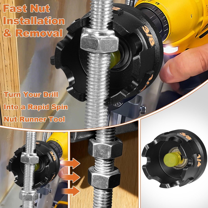 Threaded Rod Nut Runner Drill Attachment, Heavy Duty Rapid Spin