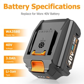Futurebatt 2 Pack 40 Volt 3.0Ah Battery for Worx 40V Battery WA3580 Compatible with Worx WG180 WG280 WG380 WG580 (Not Fit for 2X20V Tools)