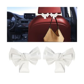 Zpana Car Purse Hooks, 2PCS Cute Bow Vehicle Seat Headrest Hanger for Bags, Space Saving Automotive Back Seat Storage Hanging Holder Decor Accessories, Universal for SUV, Sedan, Truck(White)