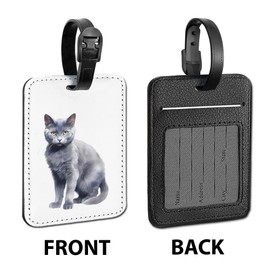 WIRESTER PU Leather Luggage Tag Name Tag Bag Tag for Travel Suitcase Baggage Luggage - Watercolor Russian Blue Cat Sitting Down