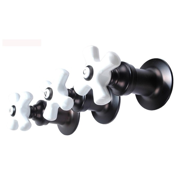 Shower Trim Kit - Porcelain Handles and Flanges (3 Pieces Each) Fits Price Pfister 910-385, Oil Rubbed Bronze Finish - By Plumb USA