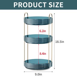 INVSSENE 360° Rotating Makeup Organizer, Bathroom Organizers and Storage Holder Rack, Large Capacity Vanity Shelf Countertop, Fits Cosmetics, Perfume, Skin Care(Blue, 3 Tiers)