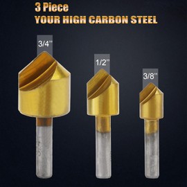 Countersink Drill Bit Set, 3pcs Single Flute 90 Degree Edge Chamfer Chamfering Tool End Mill Cutter Countersink Drill Bits Kit 3/8 1/2 3/4