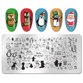 SILPECWEE 6pcs Christmas Nail Stamping Plate Nail Stamp Penguin Polar Bear Elk Animal Nail Stencils Nail Art Stamping Kit Holiday Manicure Template
