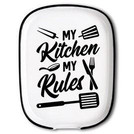 ANATTASOUL Spoon Rest for Stove Top My Kitchen My Rules Pattern 4.52"x5.9" Large Spoon Holder, Heat Resistant Utensil Holder Kitchen Counter Decor for Cooking Lover