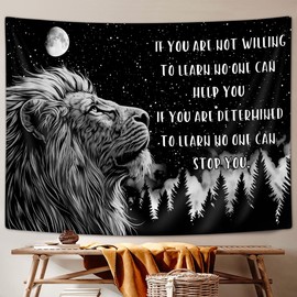 MERCHR Lion Tapestry, Cool Black and White Animal King Tapestry Wall Hanging for Men Boys Bedroom, Quote Spiritual Tapestries Poster Blanket College Dorm Home Decor 60X40Inches
