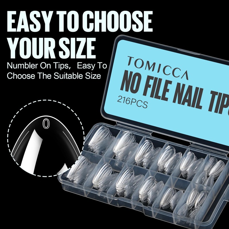 TOMICCA Almond Nail Tips, Medium Almond Acrylic Nail Tips, 216Pcs