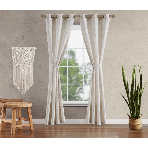 Jessica Simpson – Tallulah Heathered Texture Ultimate Blackout Curtains | Set of 2 Panels and 2 Tiebacks | Privacy Drapes | Premium Grommet Header | 38" x 84" | Taupe